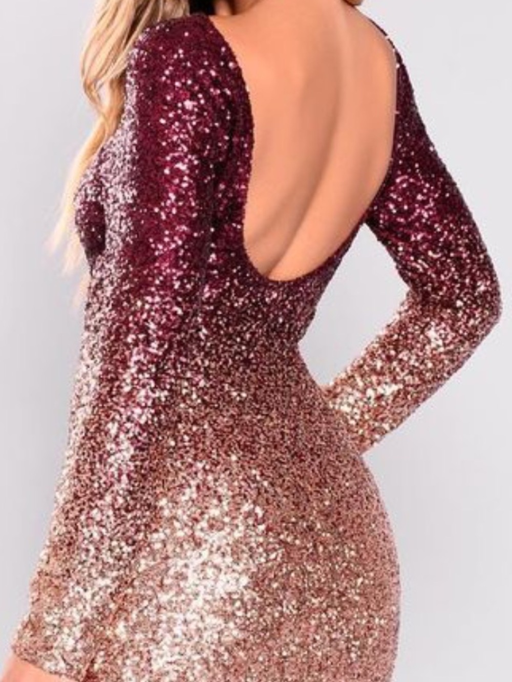 Revamped Sequin Ombre Long Sleeve Dress
